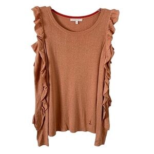 Patrizia Pepe Metallic Shimmer Cold Shoulder Ruffle Sleeve Sweater
